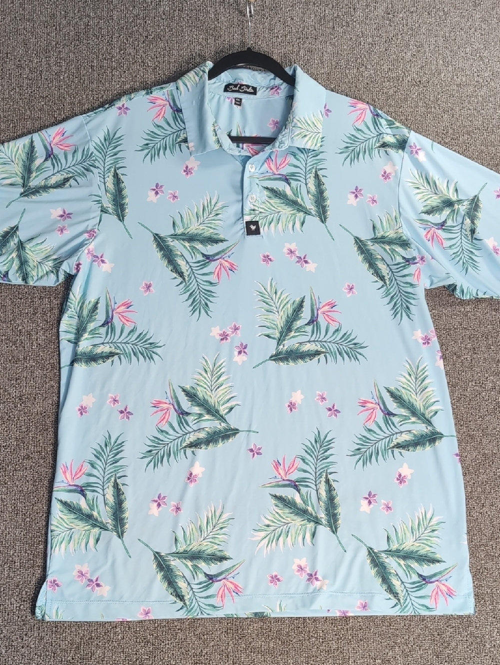 Bad Birdie Paradisio Performance Polo Blue Tropical Floral Print Size XXL